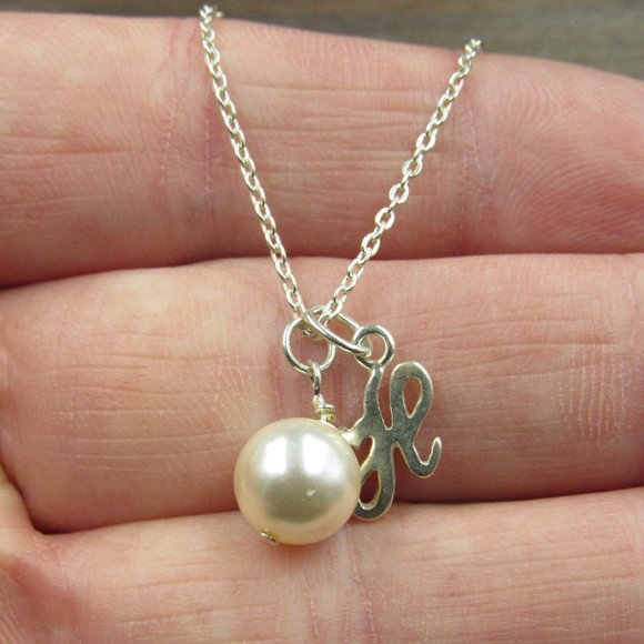 Jewelry - 7" Sterling Silver Faux Single Pearl & Charm Bracelet Vintage